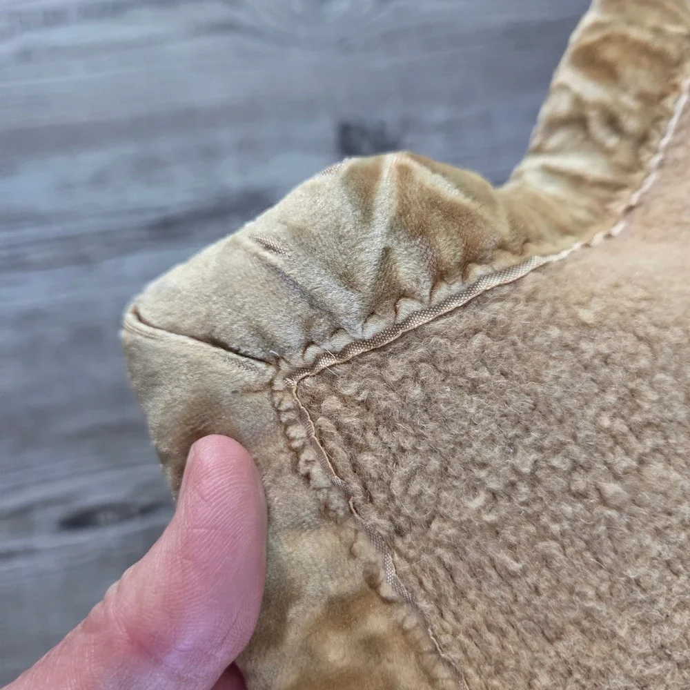 Vintage Camel Tan Wool Blend Blanket Velvet Binding Trim Oversized 94x84 Rustic